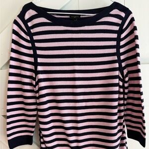 Talbots Light Pink/Navy Link Stitch Boat Neck Striped Sweater Large Petite